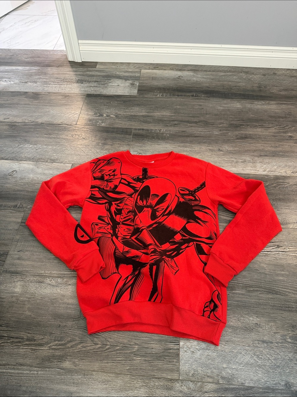 Marvel Red Crewneck Sweater with Black Graphic Print